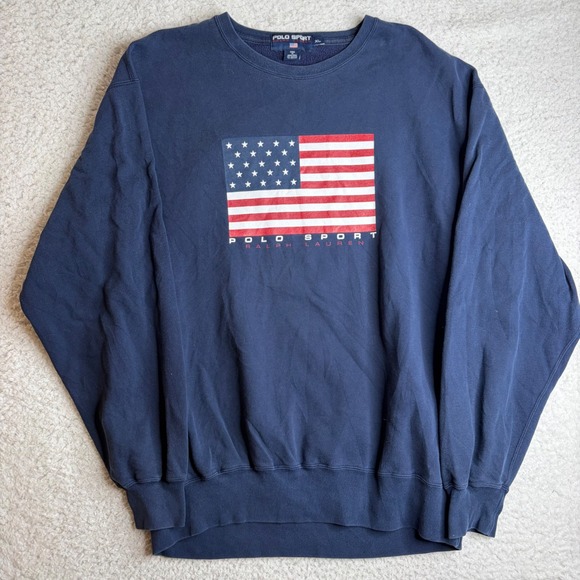 Polo Sport Ralph Lauren Other - Vintage Polo Sport Ralph Lauren American Flag Sweatshirt Navy Blue Mens XL Y2K